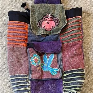 Colorful Women's Hippie Backpack with Monkey Design